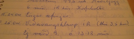 Úr hlaupadagbókinni fimmtudaginn 25. apríl 1974.