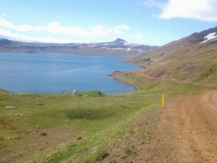 Horft inn Reykjarfjörð af veginum ofan við Naustvík.