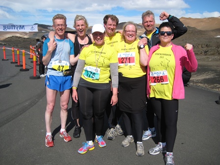 Flandragleði að loknu Mývatnsmaraþoni. (Ljósm. Björk Jóhanns).
