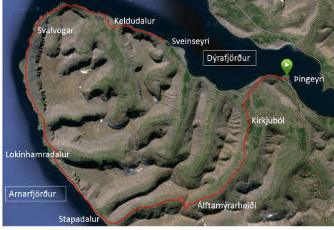 Vesturgatan eins og hún leggur sig (45 km). (Ef smellt er á myndina birtist eilítið stærri mynd).